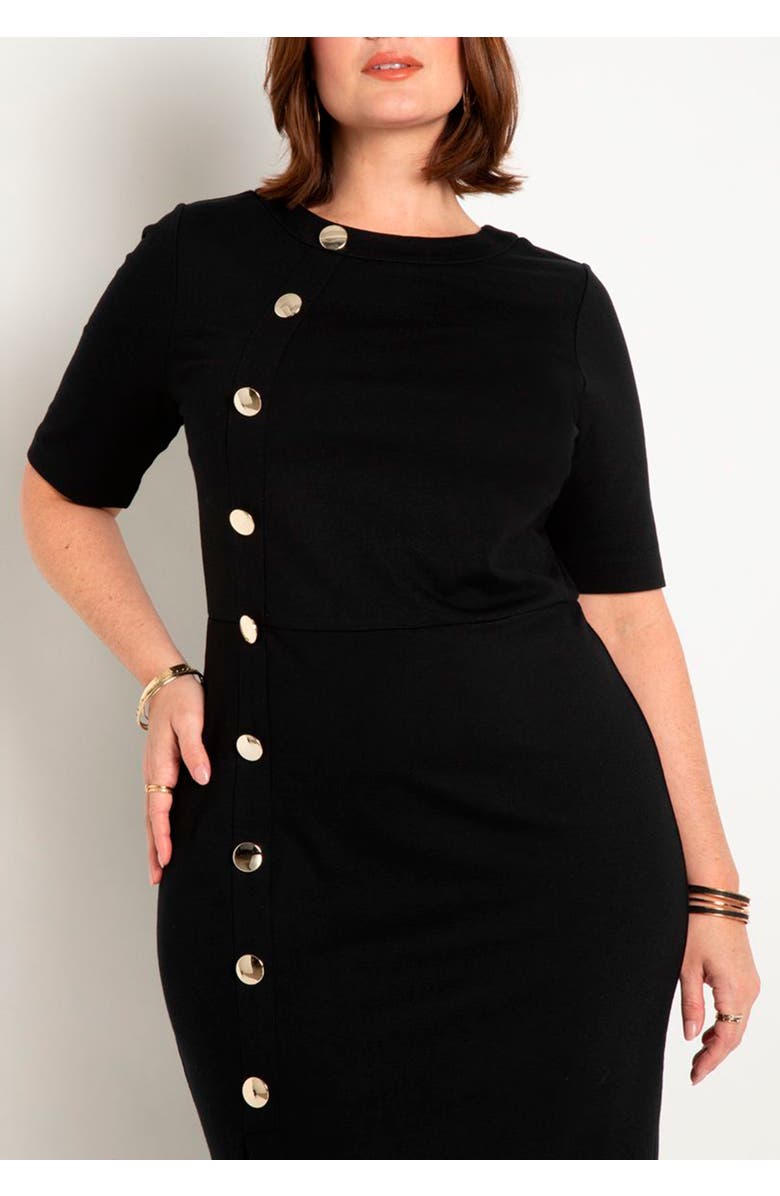 ELOQUII Button Front Workwear Dress, Alternate, color, Black Onyx