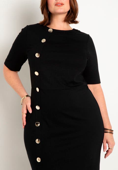 Button Front Workwear Dress (Plus)