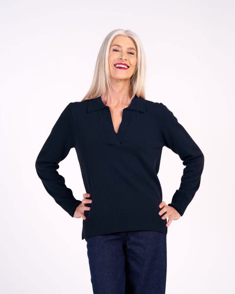 Long Sleeve Collared V-Neck Sweater