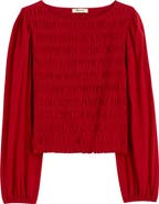 Madewell Smocked Boat Neck Long Sleeve Cotton Top