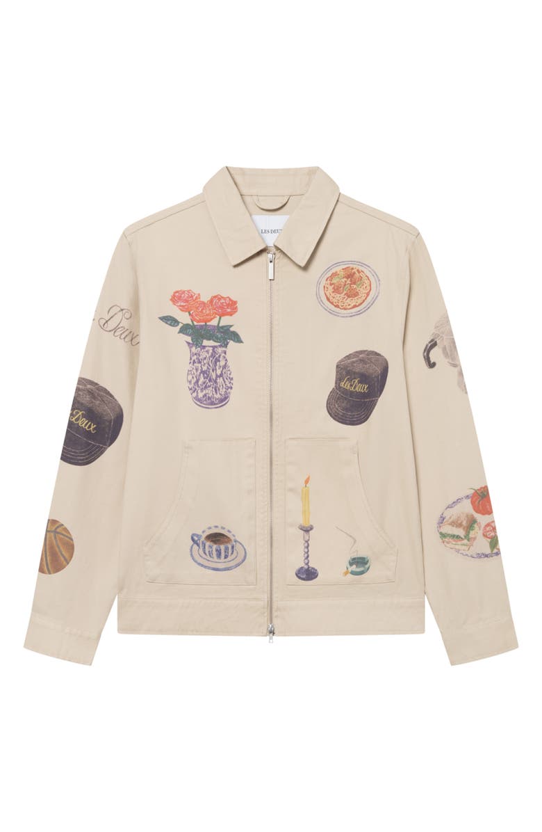 Les Deux Robert Allover Print Twill Jacket, Alternate, color, Oyster Gray White