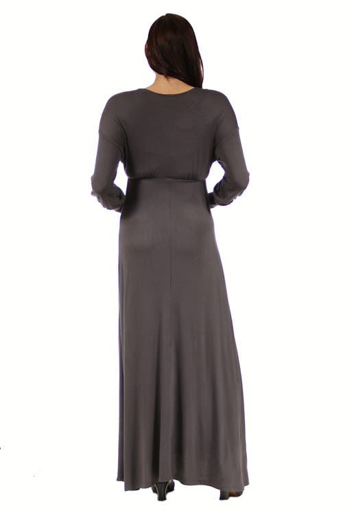 24seven Comfort Apparel V-neck Long Sleeve Maternity Maxi Dress In Gray