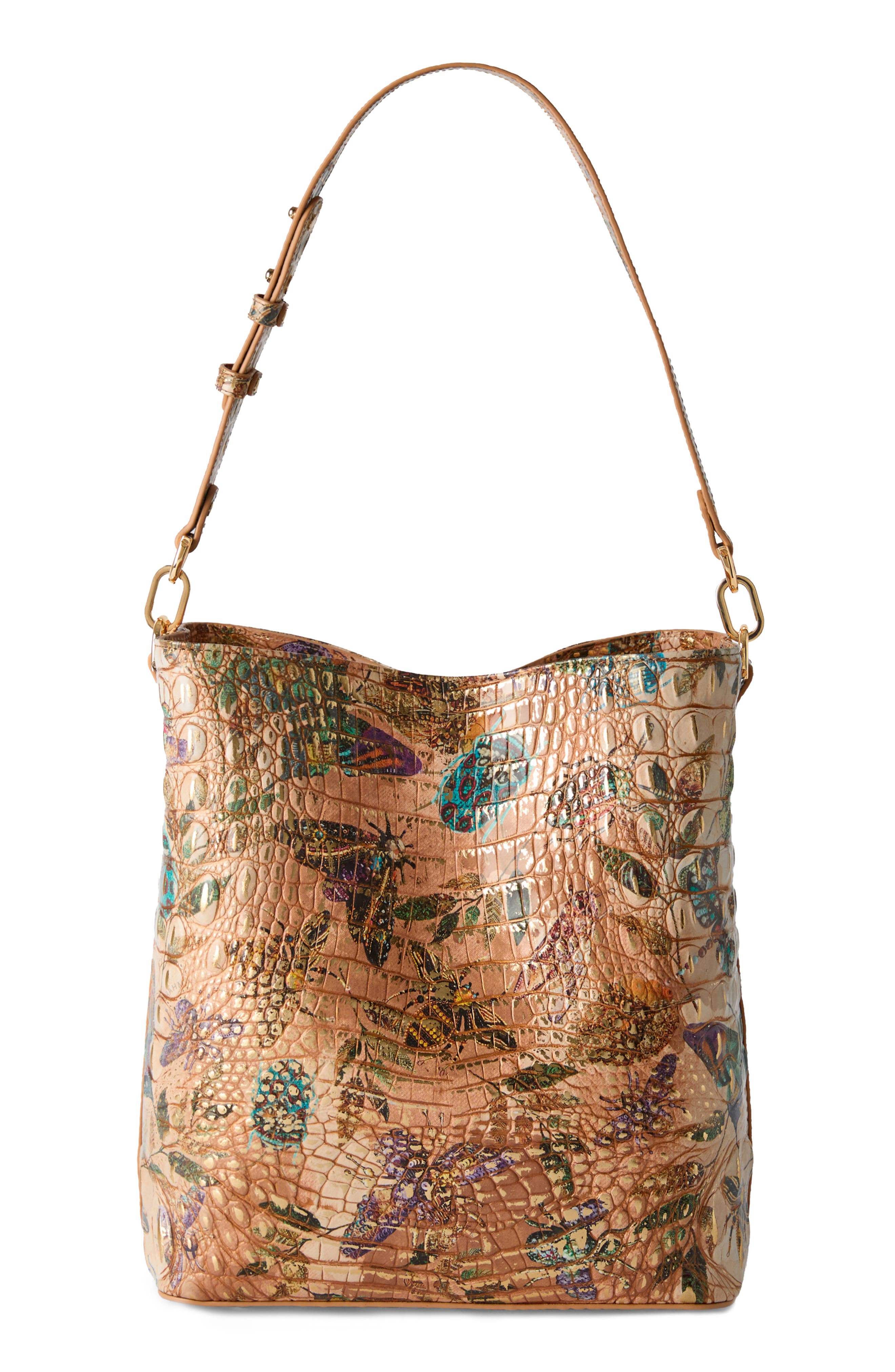 Brahmin Celina Croc Embossed Leather Bucket Bag, Alternate, color, Hill Garden Melbourne