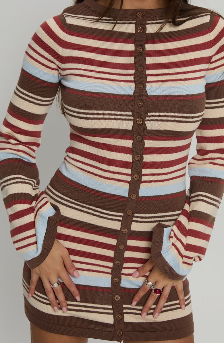 Princess Polly Norelai Stripe Long Sleeve Knit Minidress, Alternate, color, Multi Stripe