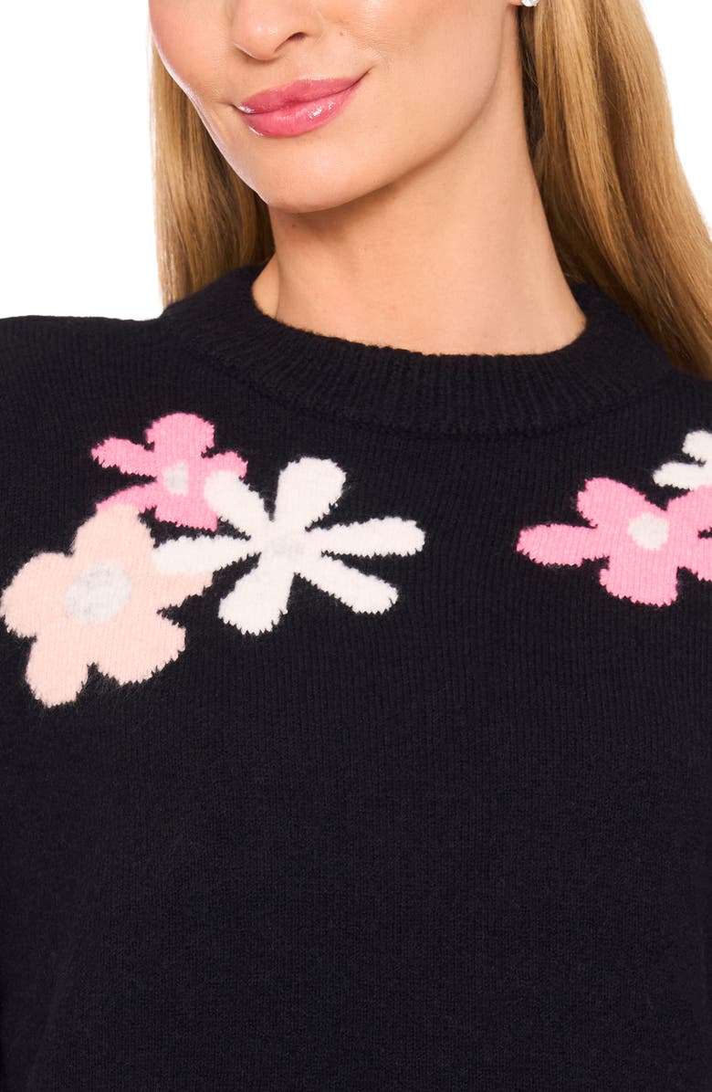 CeCe Floral Crewneck Sweater, Alternate, color, Rich Black