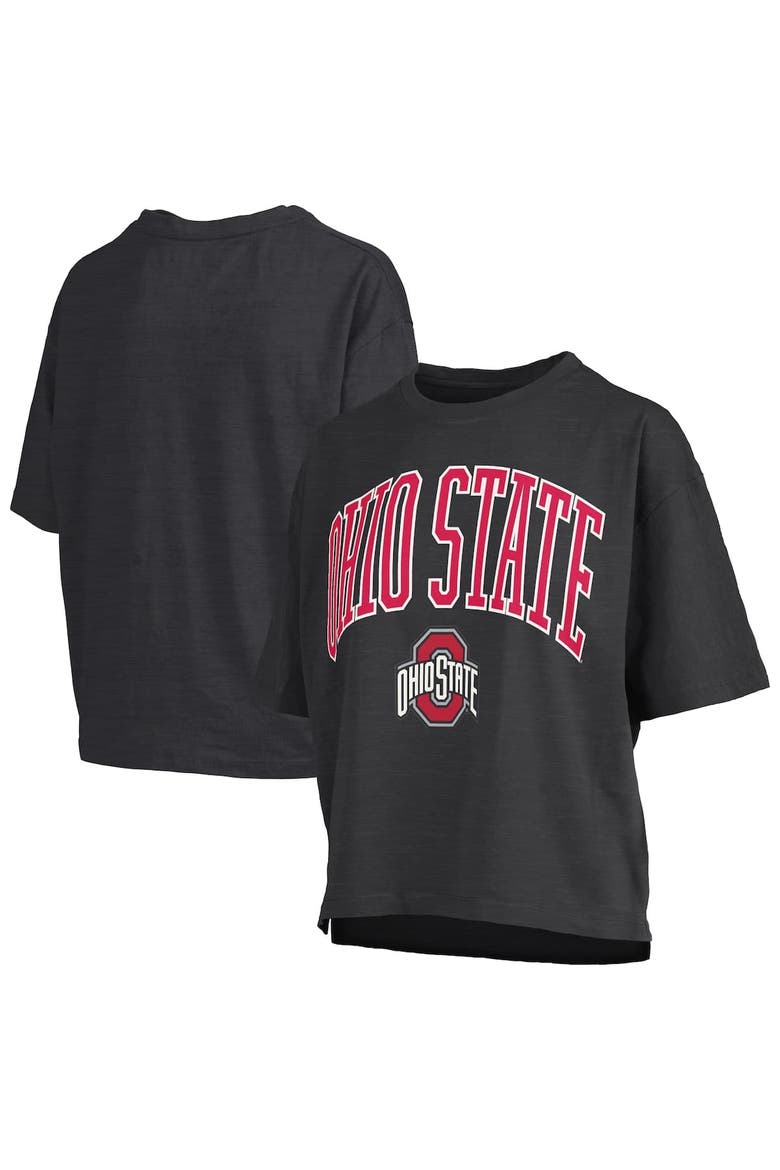 Women's Pressbox Black Ohio State Buckeyes Nelson Arch Over Logo Waist Length Oversized Slub T-Shirt, Alternate, color, Black