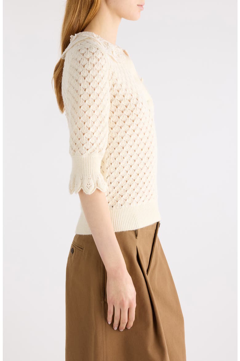 Pointelle Cotton, Alpaca & Silk Blend Sweater, Alternate, color, ICONIC MILK