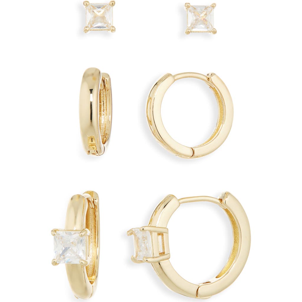 Nordstrom Rack Set Of 3 Stud & Hoop Earrings In Gold