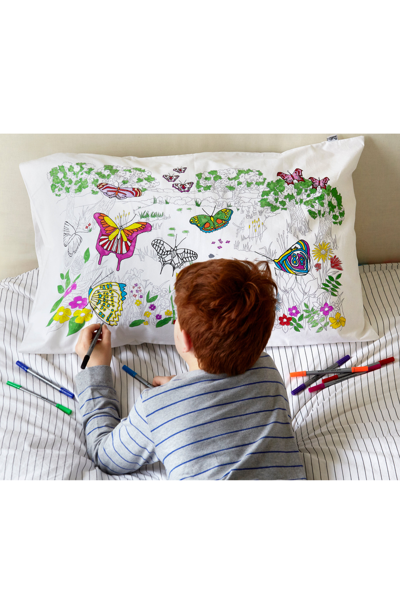 Eat Sleep Doodle Color Your Own Pillowcase Butterfly, Alternate, color, White