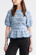 Treasure & Bond Space Dye Puff Sleeve Cotton Peplum Sweater