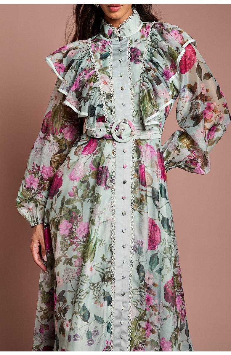 Coast Long Sleeve Printed Organza Shirt Dress, Alternate, color, Sage