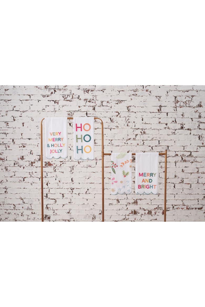 Merry And Bright Phrases Embroidered Christmas Towel, Alternate, color, White