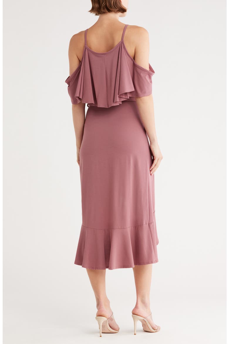 Cold Shoulder Wrap Dress, Alternate, color, DARK MAUVE PONTE
