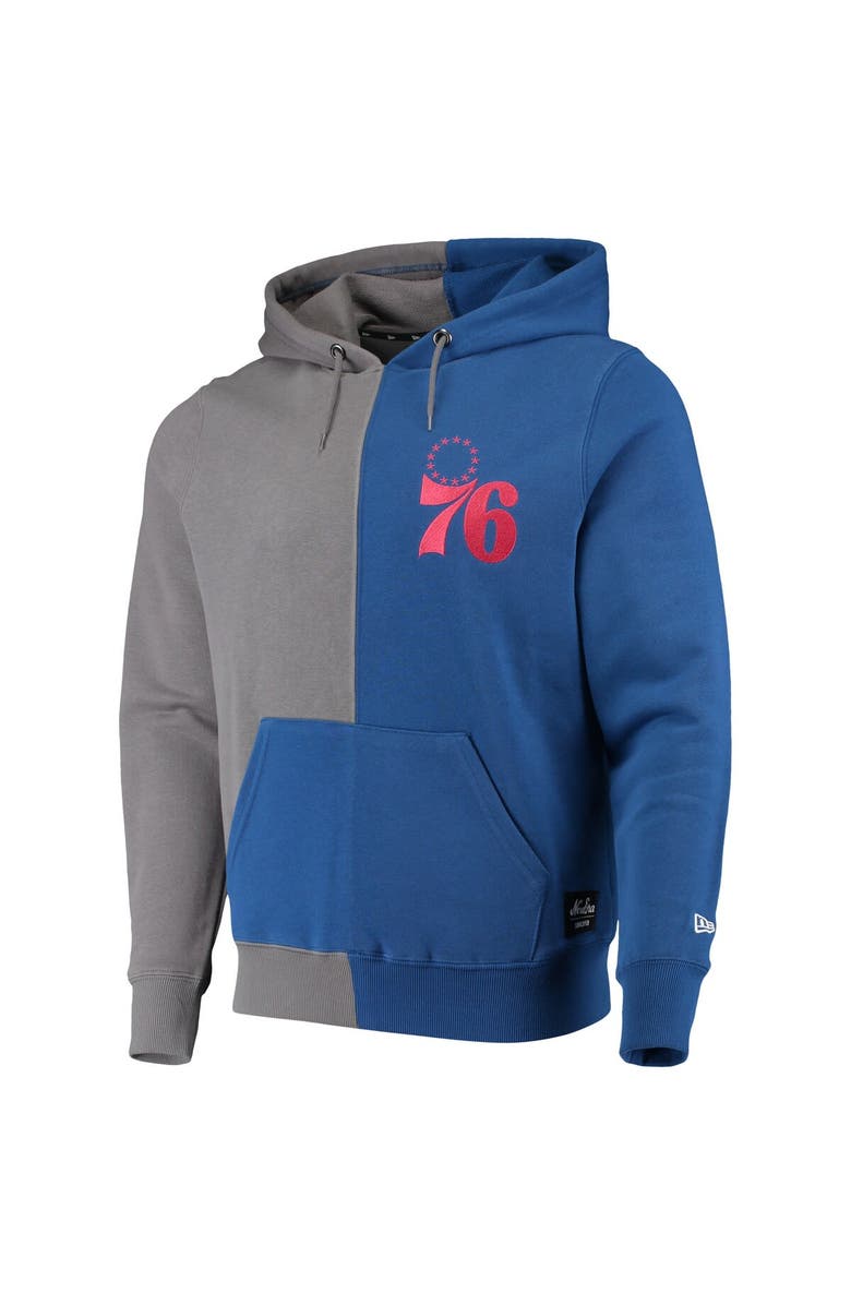 New Era Men's New Era Gray/Royal Philadelphia 76ers Diagonal French Terry Color Block Pullover Hoodie, Alternate, color, 