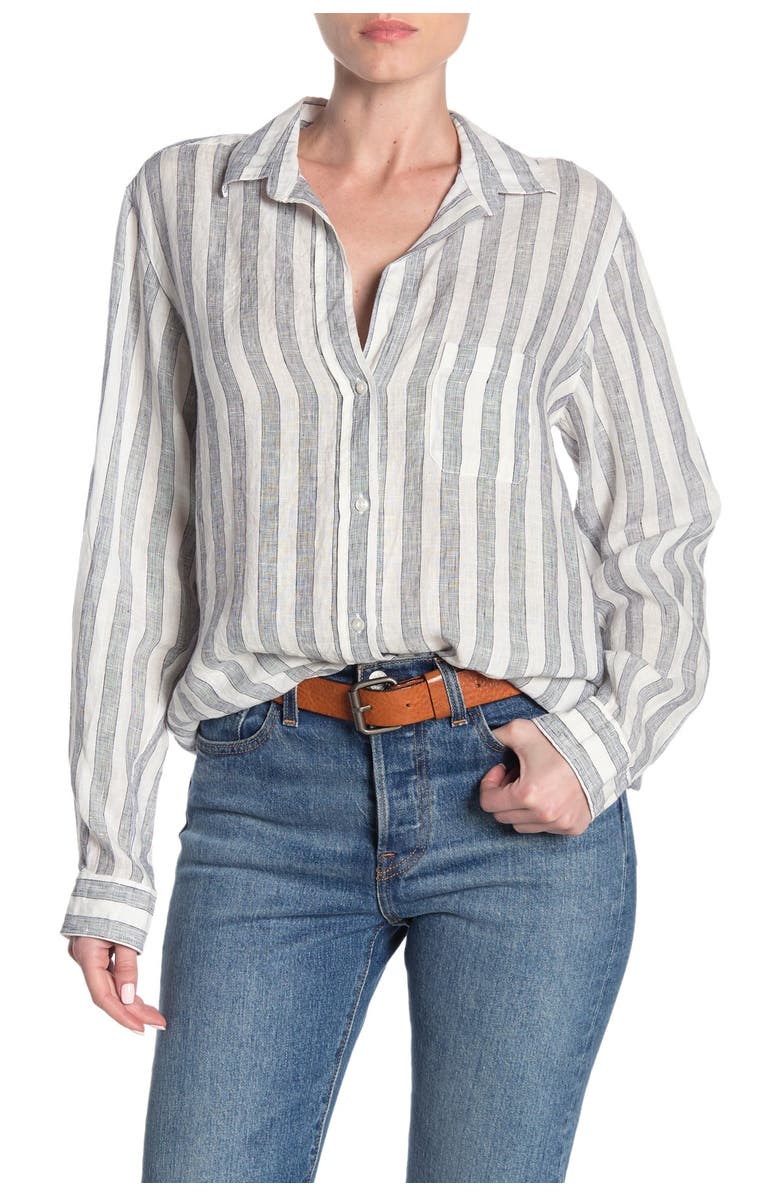 Grayson The Hero Stripe Tumbled Linen Shirt, Main, color, 