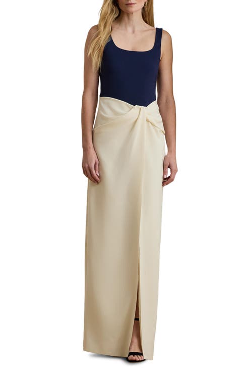 Two-Tone Ottoman & Crepe Sleeveless Gown
