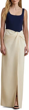 Lauren Ralph Lauren Two-Tone Ottoman & Crepe Sleeveless Gown