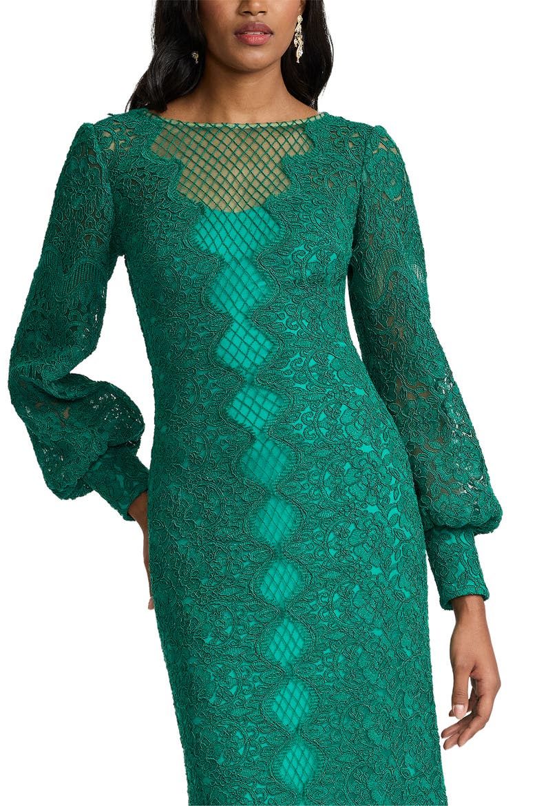 Long sleeve Corded Lace Gown, Alternate, color, EMERALD