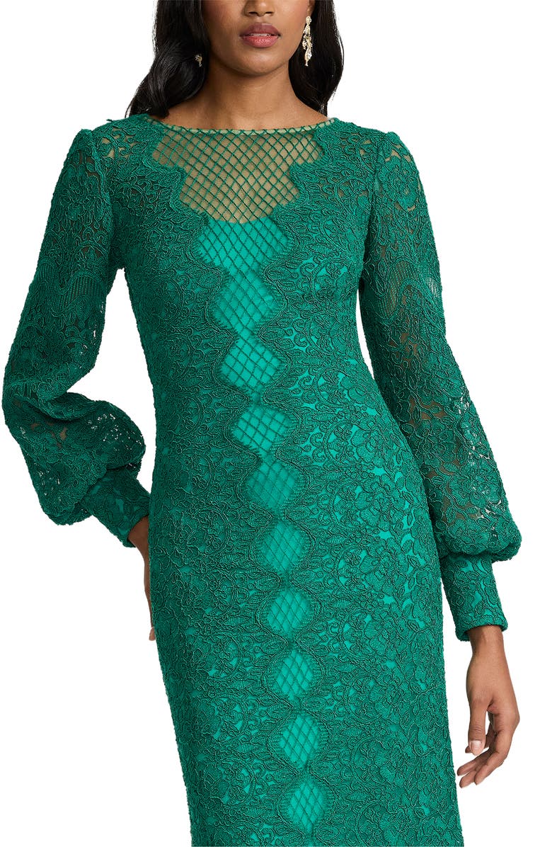Tadashi Shoji Long sleeve Corded Lace Gown, Alternate, color, Emerald