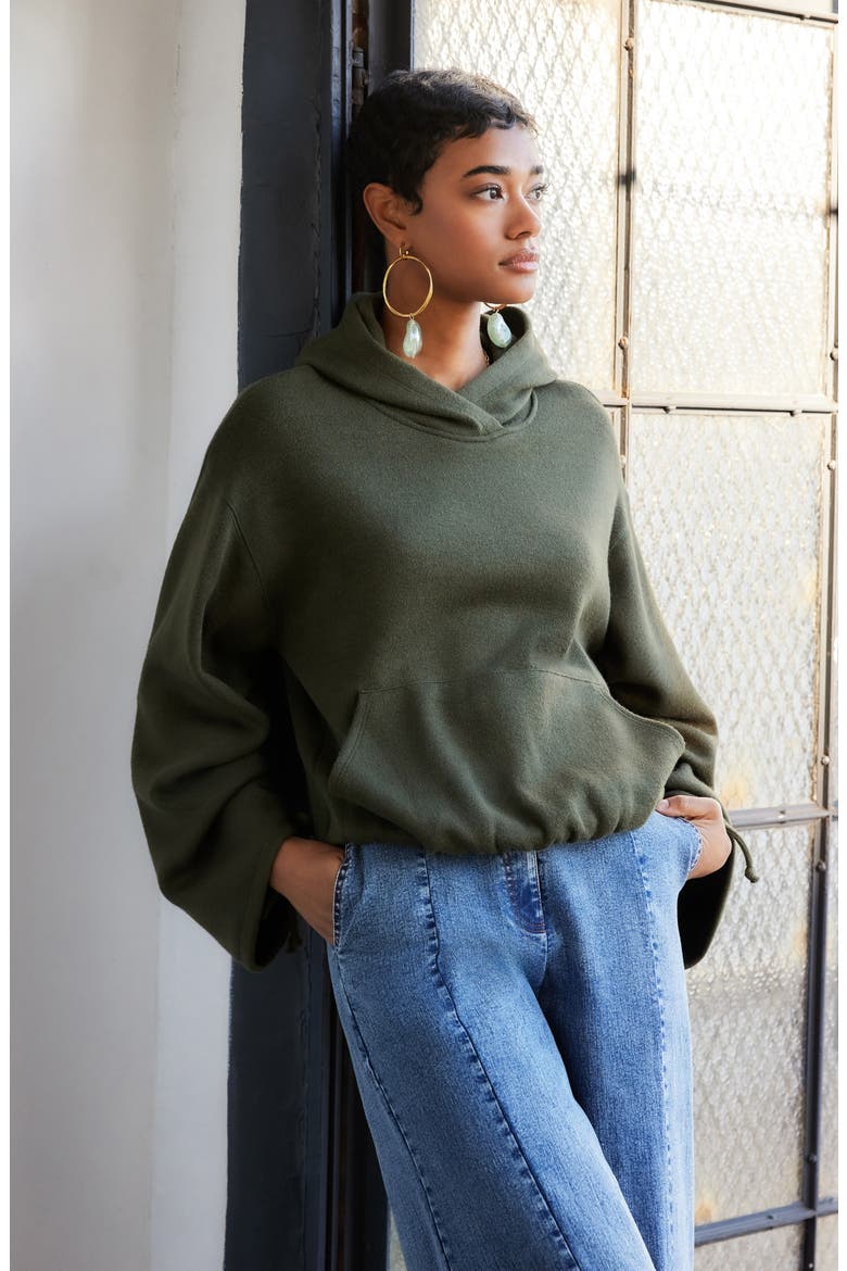 Makenna Ruched Sleeve Hoodie, Alternate, color, OLIVE