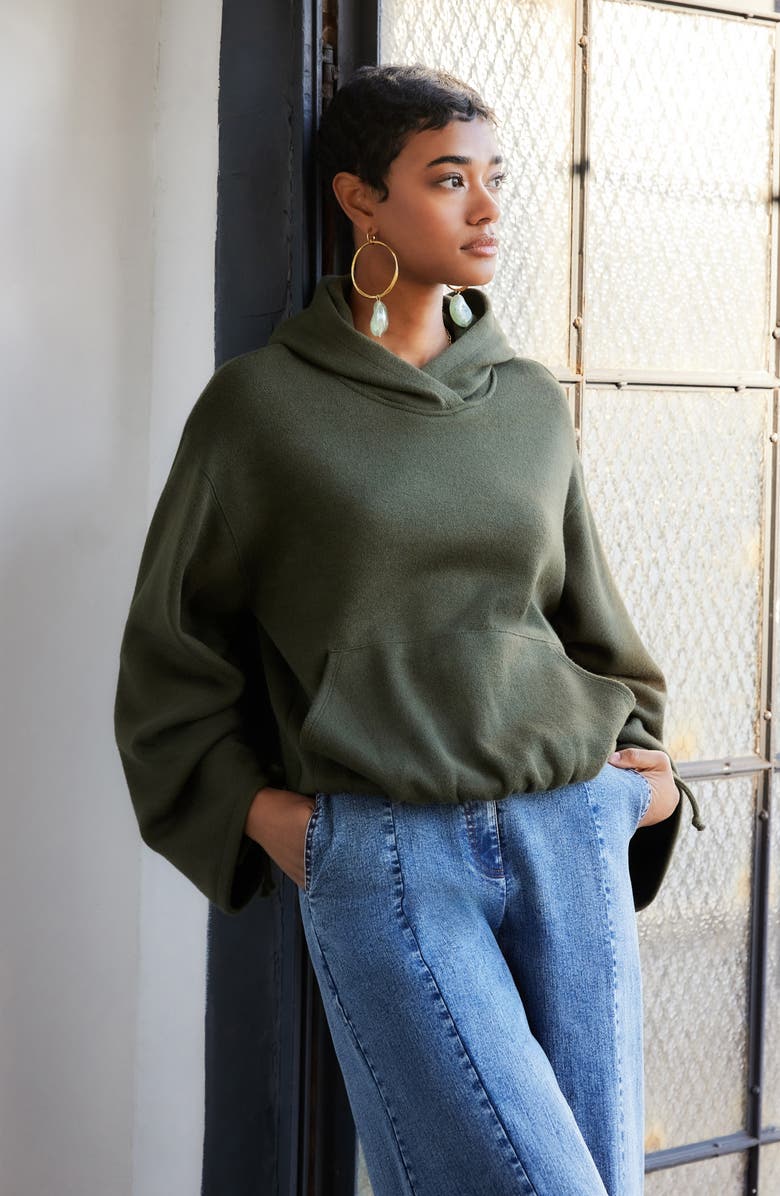 FIFTEEN TWENTY Makenna Ruched Sleeve Hoodie, Alternate, color, Olive