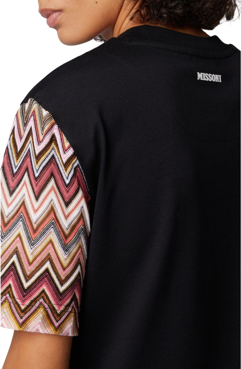 Missoni Crewneck T-shirt With Zig Zag Knit Sleeves, Alternate, color, Black Multicoloured