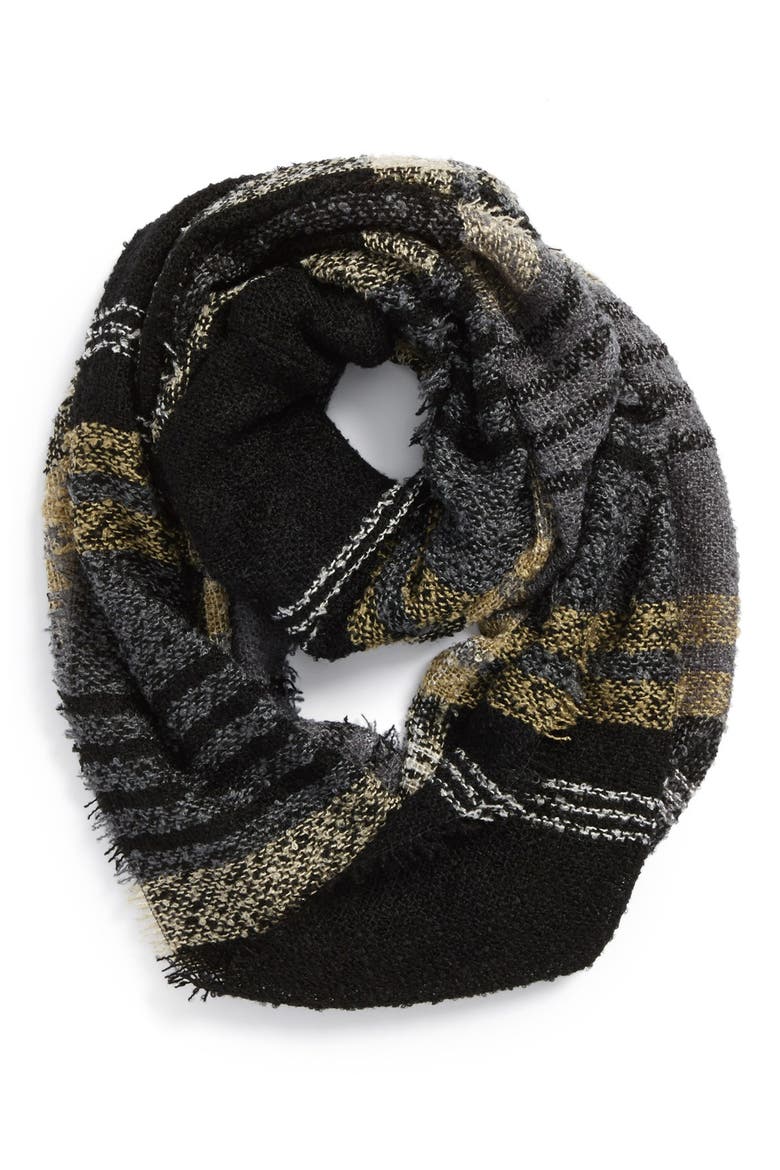 Plaid Infinity Scarf, Main, color, BLACK