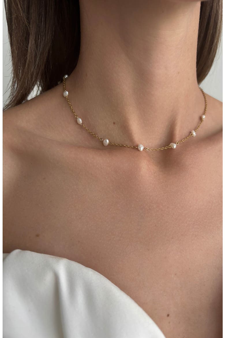 Freshwater Pearl Station Necklace, Alternate, color, GOLD-WHITE