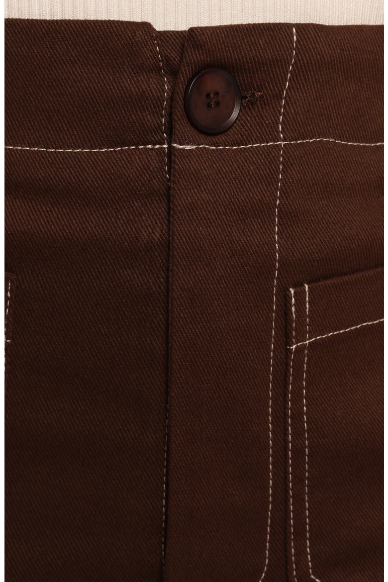 Nikko Topstitch Detail Stretch Cotton Midi Skirt, Alternate, color, CHOCOLATE BROWN