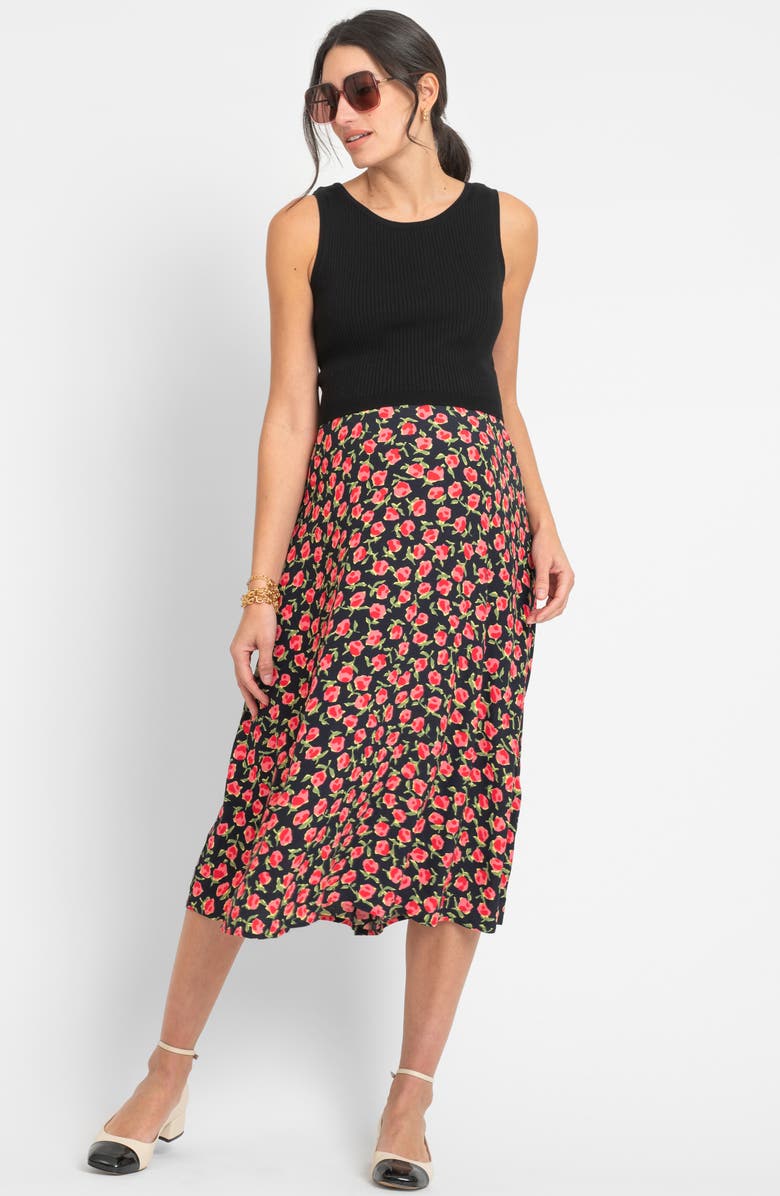 Seraphine Two-Piece Maternity/Nursing Rib Sweater Tank & Floral Midi Dress, Alternate, color, 