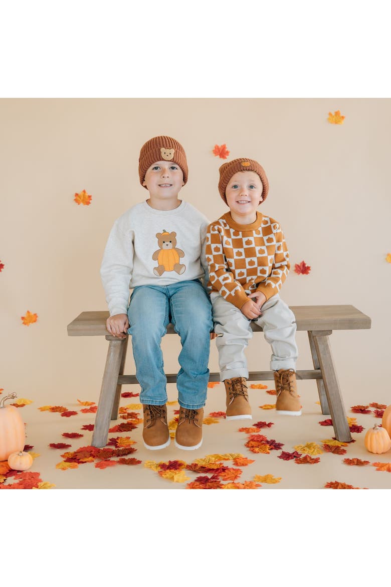 Pumpkin Teddy Bear Patch Sweatshirt, Alternate, color, Natural Heather