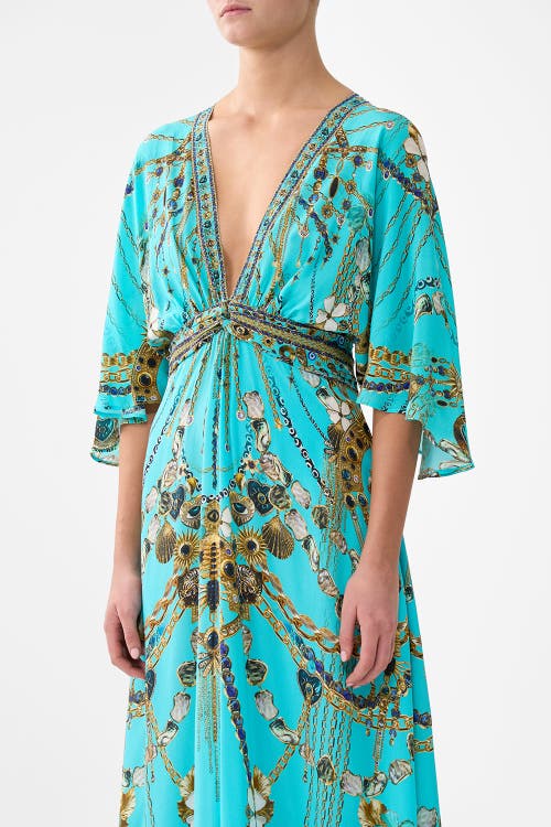 Camilla Twist Front Waisted Dress In Blue