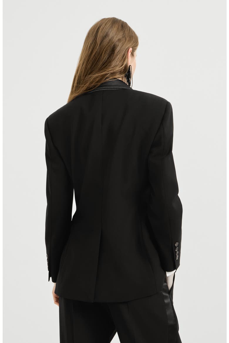 Viscose and virgin wool tuxedo jacket with monili, Alternate, color, Black
