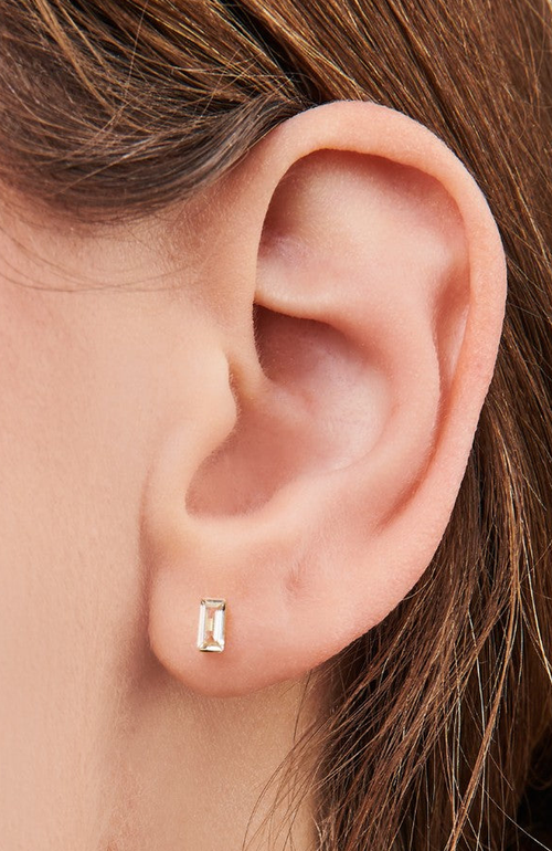 Little Sky Stone Baguette Moissanite Earrings In Clear/gold