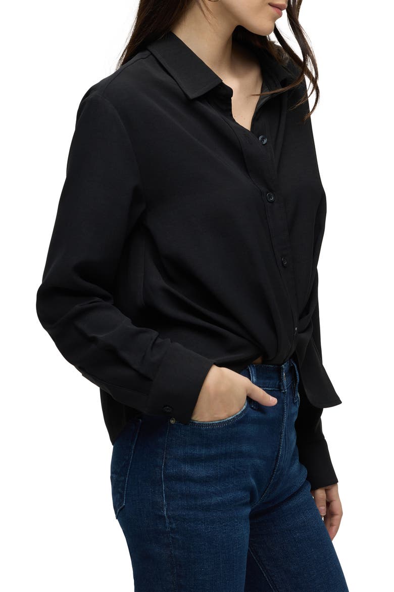 Knot Front Button-Down Shirt, Alternate, color, BLACK