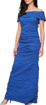 Alex Evenings Crinkle Off the Shoulder Stretch Taffeta Gown