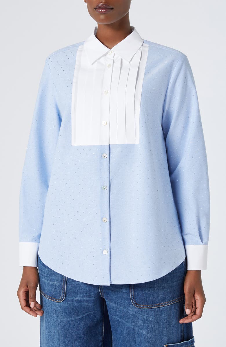Marina Rinaldi Ulrico Metallic Cotton Tuxedo Shirt, Main, color, Light Blue