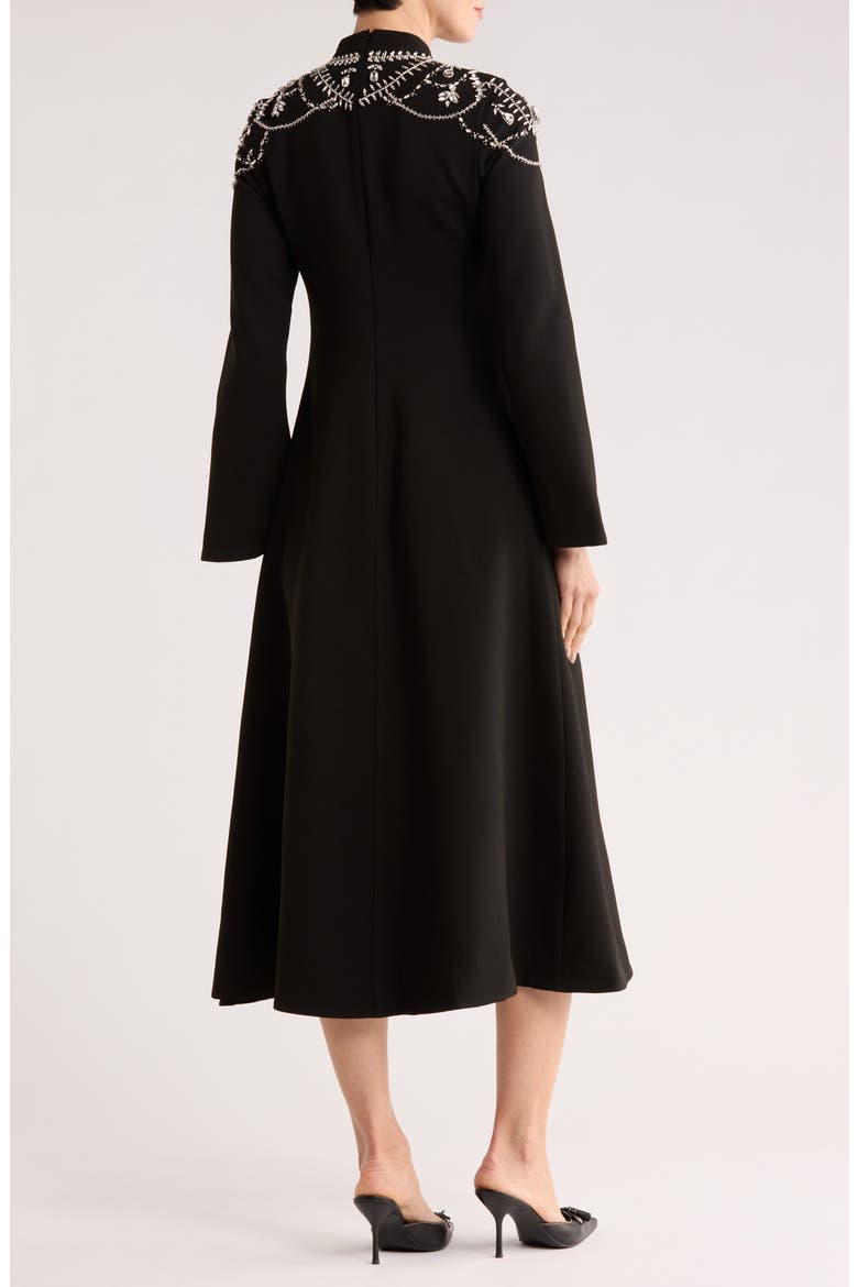 Odetta Bell Sleeve Midi Dress, Alternate, color, BLACK