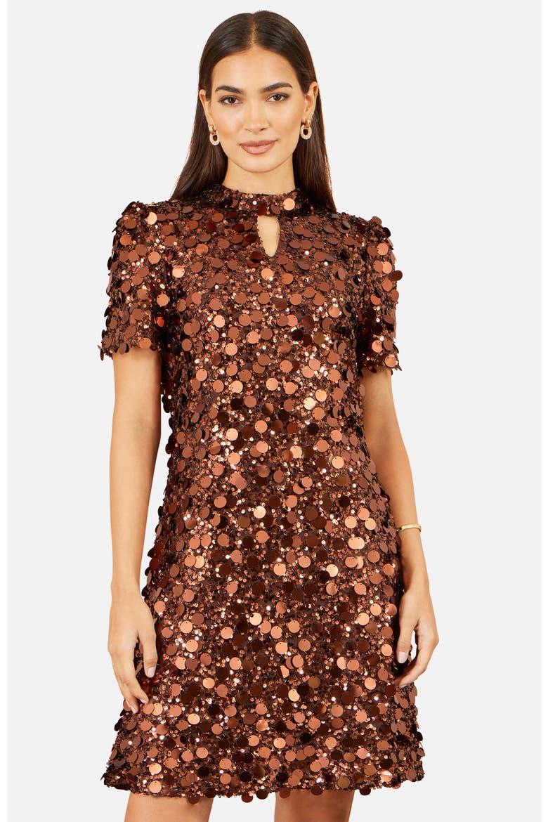 Big Sequin Tunic Dress, Alternate, color, Copper