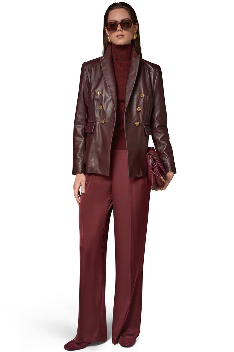 Double Breasted Leather Blazer, Alternate, color, BLACK CHERRY