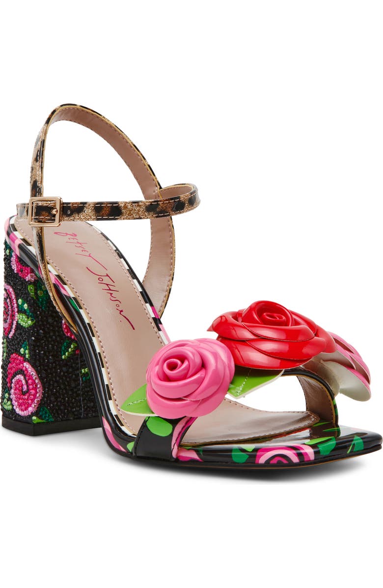 Betsey Johnson Krystle Ankle Strap Sandal, Main, color, Black/ Rose