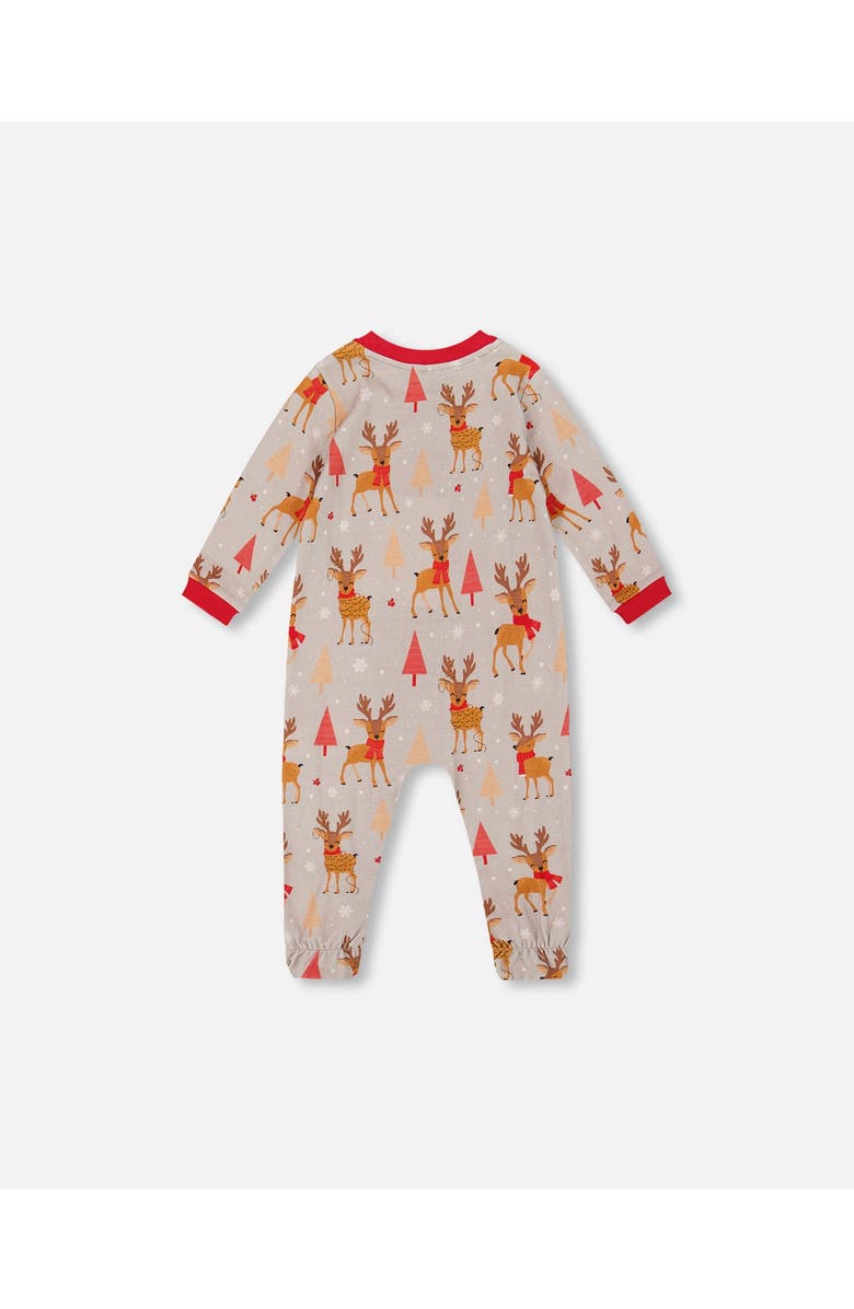 Deux par Deux One-Piece Organic Cotton Pajama Reindeer, Main, color, Beige