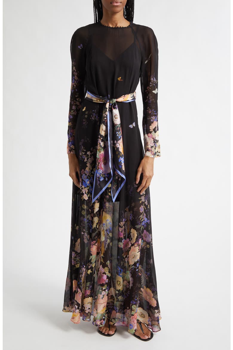 Luna Long Sleeve Maxi Dress, Main, color, BLACK MULTI FLORAL