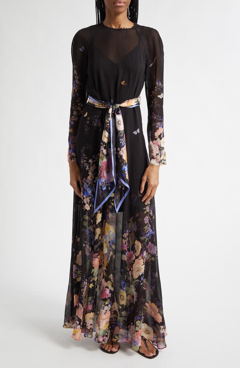 Zimmermann Luna Long Sleeve Maxi Dress, Main, color, Black Multi Floral