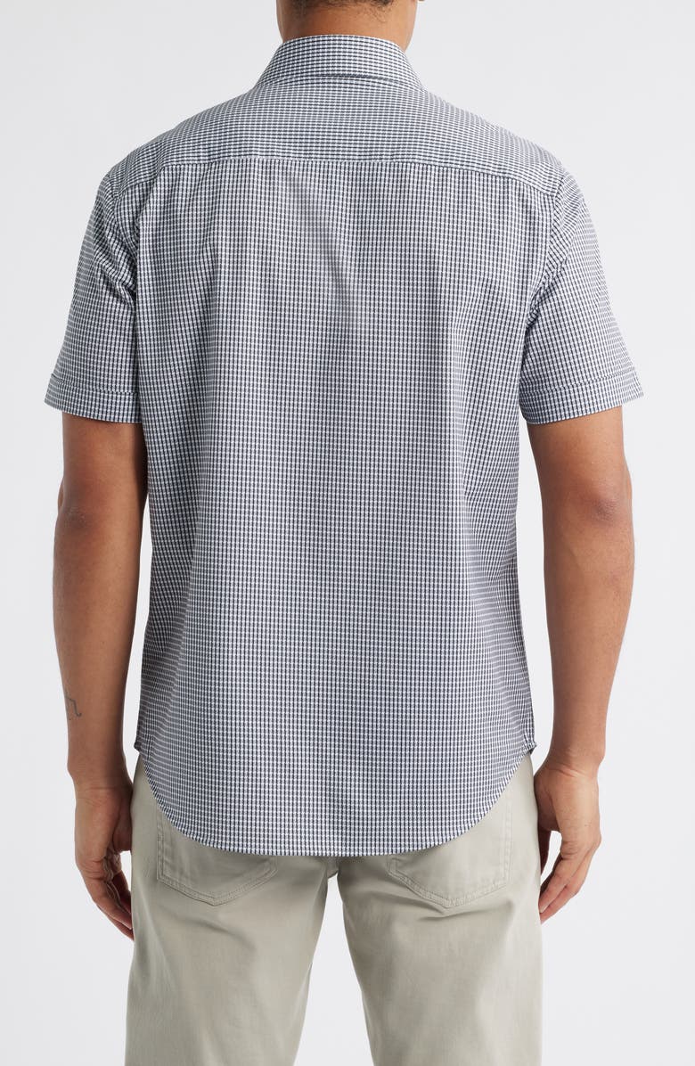 Bugatchi Miles OoohCotton<sup>®</sup> Microcheck Short Sleeve Button-Up Shirt, Alternate, color, Black