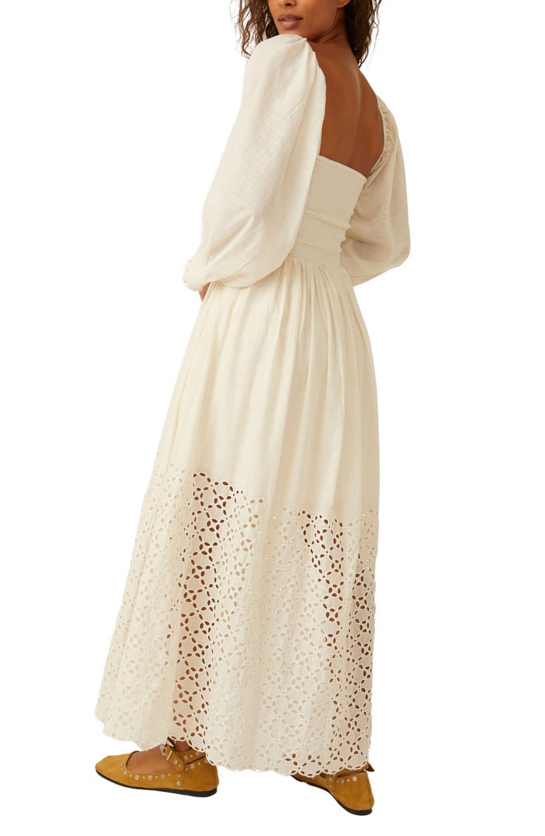 Free People Perfect Storm Smocked Eyelet Long Sleeve Maxi Dress, Alternate, color, Tea