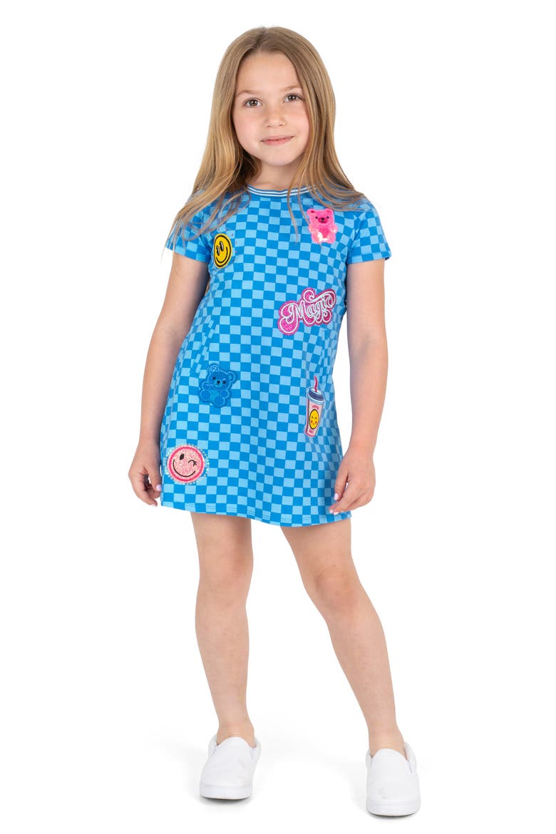 Kids' Checkered Knit Appliqué Dress, Alternate, color, BLUE