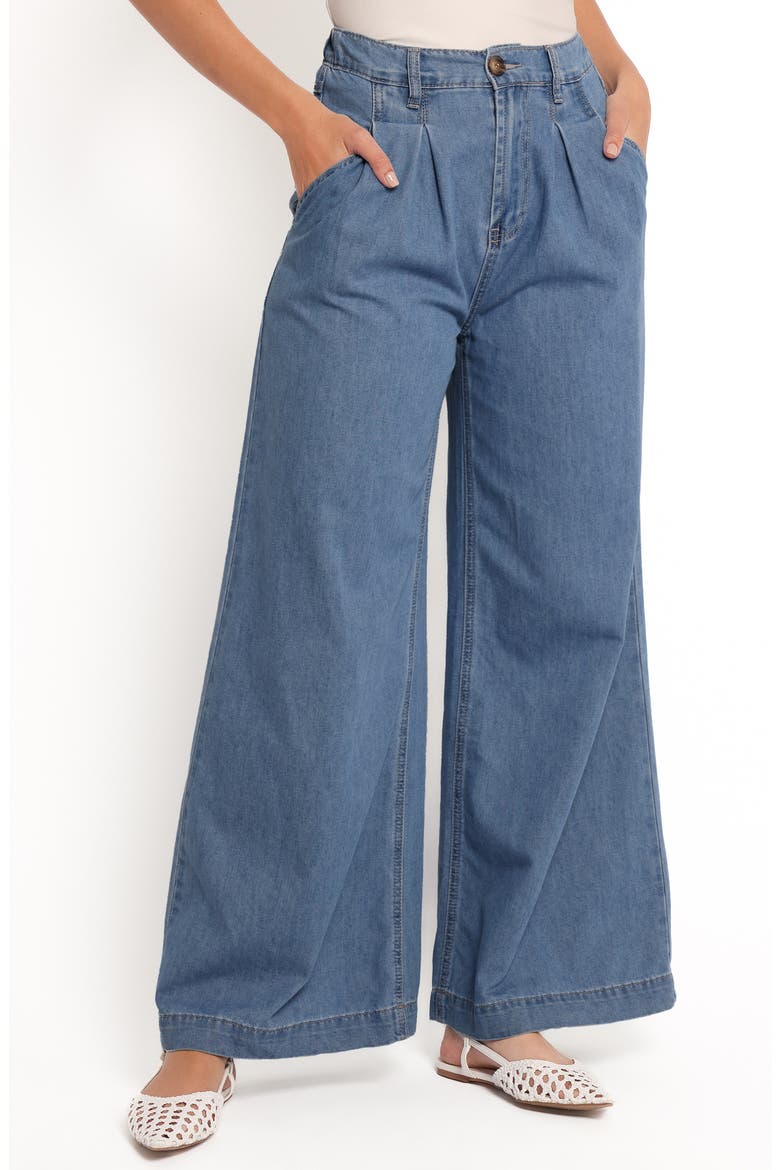 Rosalee Pleated Chambray Wide Leg Pants, Main, color, MEDIUM DENIM