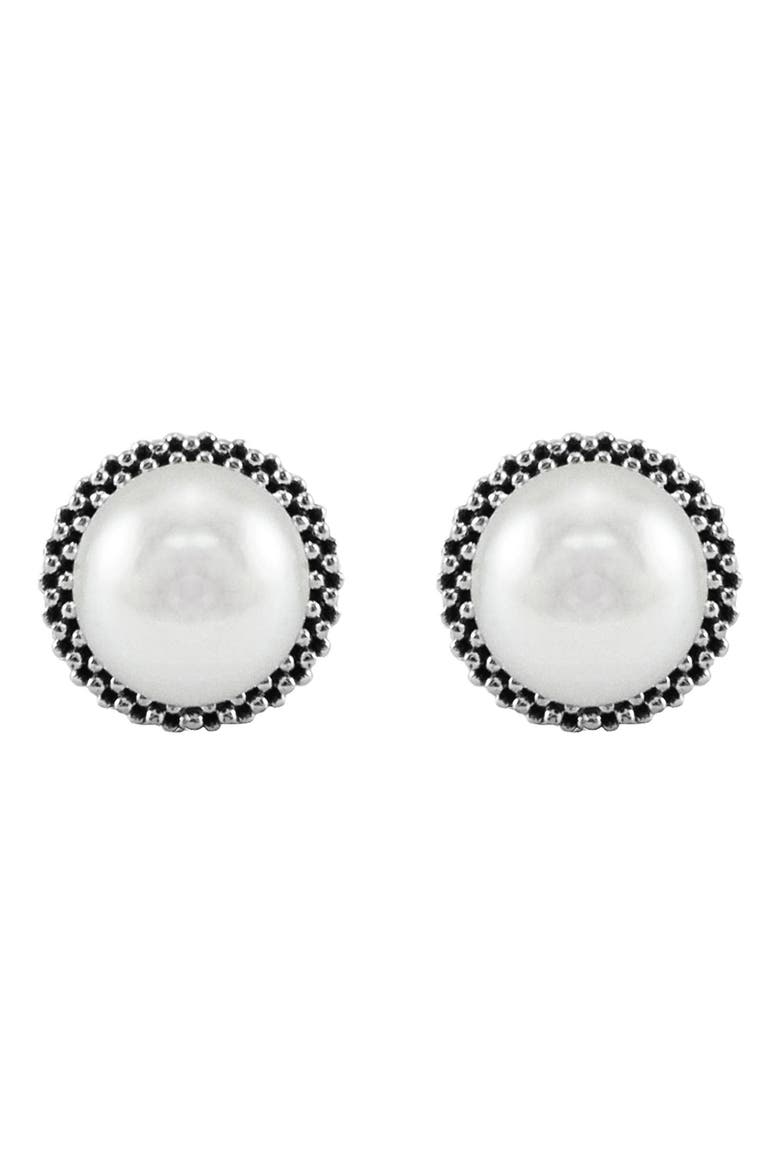 Luna Pearl Stud Earrings, Alternate, color, SILVER/ PEARL