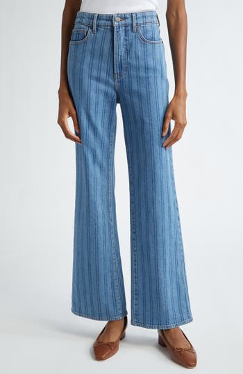 Veronica Beard Crosbie Hoch Sitzende Jeans Mit Weitem Bein Und Streifen In Sapphire Stripe